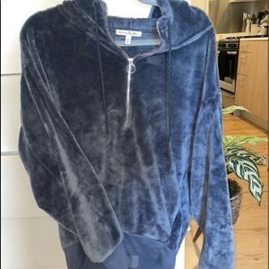 Express Hooded Quarter Zip Blue Fuzzy Sweatshirt